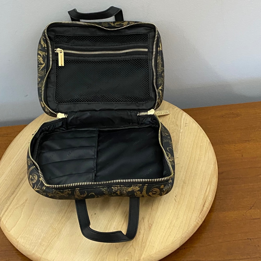Versace Parfums Black Gold-Tone Travel Makeup Toiletry Case Cosmetic Pouch Bag - Picture 8 of 16